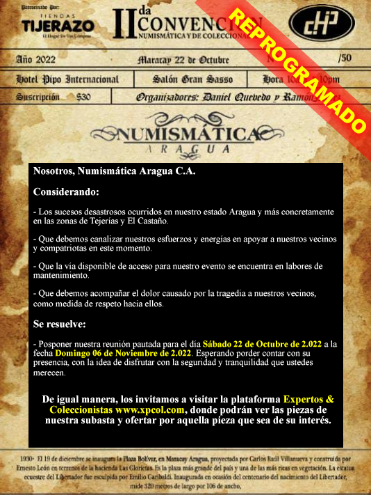 2da convención numismática y subasta numismática y coleccionables el estado Aragua