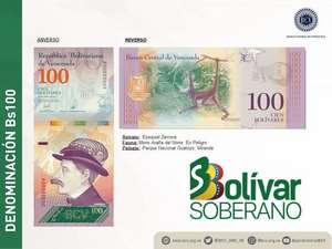 Afiche del anuncio del billete de 100 Bs.S