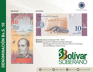 Afiche del anuncio del billete de 10 Bs.S