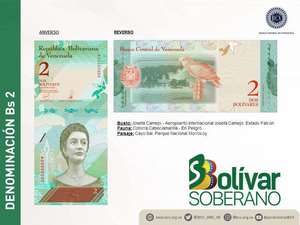 Imagen descriptiva del billete de 2 Bs.S