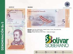 Afiche del anuncio del billete de 5 Bs.S